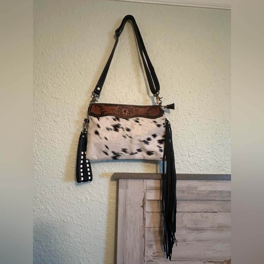 MYRA FRINGE COWHIDE CROSSBODY